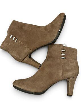 Anne Klein Iflex "Aksondra" Taupe Suede Ankle Boots